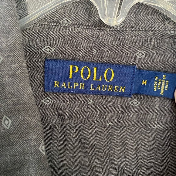 Polo‎ Ralph Lauren Men’s Gray Button Up shirt Diamond pattern Medium M geometric - Picture 4 of 5